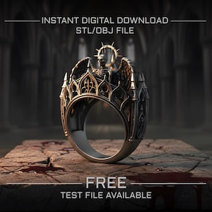 Seraph of the Pit Ring STL | Fallen Angel Gothic Ring | Dark Fantasy Jewelry Model | Vampire Relic Ring