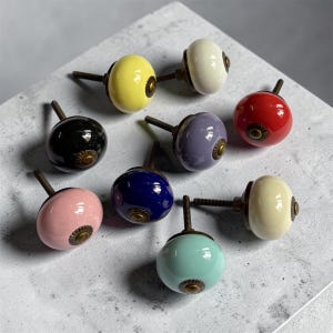 Handmade Ceramic Drawer Knobs | Colourful Cabinet  knobs | Antique Brass metal hardware | Choose Your color