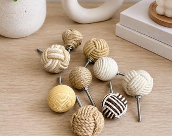 Handmade Jute Cabinet Knobs | Rope Drawer Pulls | Coastal Boho Knobs | Farmhouse Decor | Furniture Hardware