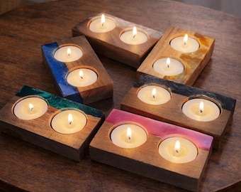 Portacandele in legno massello e resina: oggetto di culto ebraico per lumini, ideale come regalo per lo Shabbat e per la decorazione della casa.