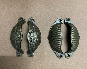 Puxadores de gaveta vintage em ferro fundido, acabamento em latão antigo, conjunto de 2