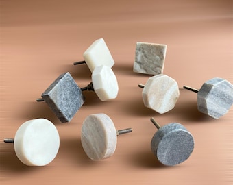 Solid Marble Cabinet Knobs |  Modern Drawer Pulls | Solid Stone hardware | White, Beige & Grey