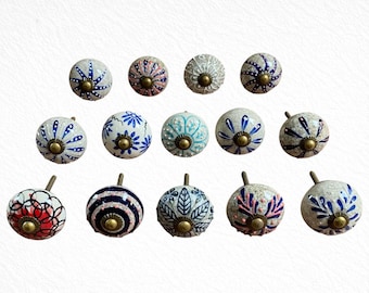 Puxadores de cerâmica artesanais para armários | Puxadores decorativos para gavetas | Ferragens em metal com acabamento em latão antigo | Puxadores para móveis |