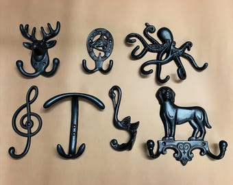Set di ganci decorativi da parete in ghisa / Disegni di animali e nautici / Decorazioni per la casa