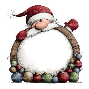 Imágenes prediseñadas navideñas originales, marcos vacíos de Papá Noel y letreros en blanco, conjunto de descarga PNG en acuarela.