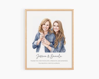 Regalo per la festa della mamma, ritratto personalizzato da foto, acquerello personalizzato