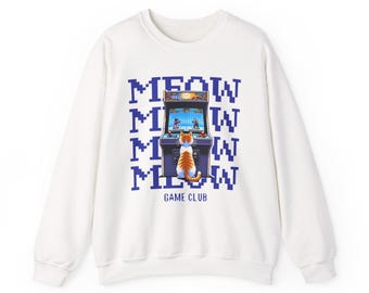 Meow Game Club Sweatshirt, Gamer Cat Arcade Shirt, Retro Gaming Cat Crewneck, Cozy Cat Lover Gift