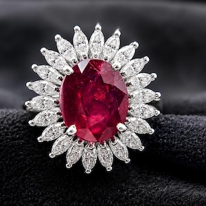 6.57 Gms Handmade Sterling Silver Natural Ruby Ring, Diamond Style Halo image 1