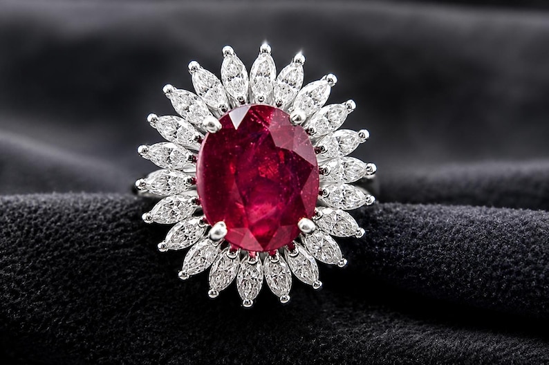6.57 Gms Handmade Sterling Silver Natural Ruby Ring, Diamond Style Halo image 1