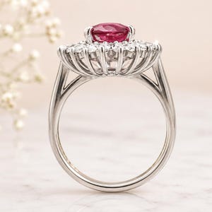 6.57 Gms Handmade Sterling Silver Natural Ruby Ring, Diamond Style Halo image 6