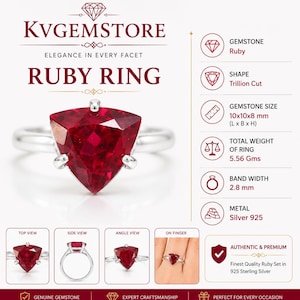 5.50 Gm July Birthstone Trillion Ruby Ring Gift For Her 925 Handmade Silver Jewelry
