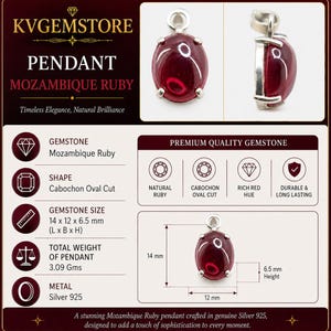 Handmade Ruby Cabochon Pendant, Solid Sterling Silver Jewelry