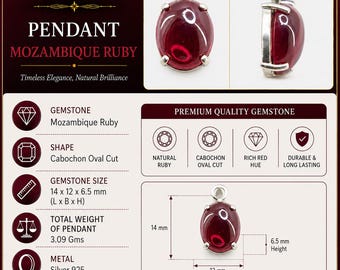 Handmade Ruby Cabochon Pendant, Solid Sterling Silver Jewelry