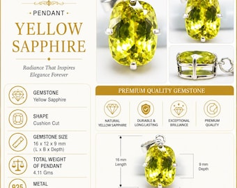 4.2 Gm Cushion Heliodor Beryl Gemstone Pendant Gift For Her 925 Silver Jewelry