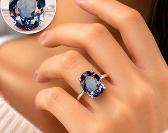 Color Change Alexandrite Ring, Oval Cut Sterling Silver 925, Handmade Jewelry Gift For Her