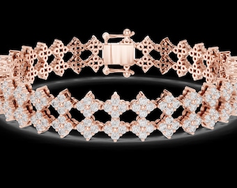 Moissanite Diamond Bracelet 16 Gm 925 Sterling Silver 7 Inch Floral Tennis Bracelet Luxury Gift for Her