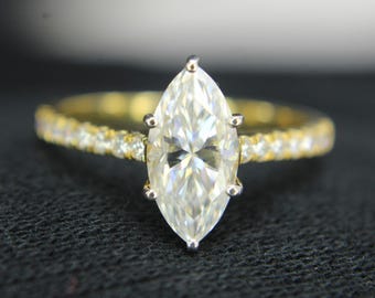 3 Ct Marquise Lab Grown Diamond 14KT Gold IGI Certified Engagement Ring Gift For Her