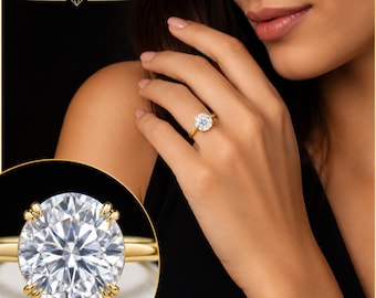 Oval Moissanite Diamond Ring, Gold Plated Sterling Silver Solitaire 4 Cts