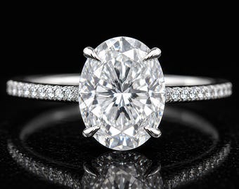 Oval Cut Moissanite Diamond Ring, Sterling Silver Pavé Engagement Ring Gift For Her 2 Cts