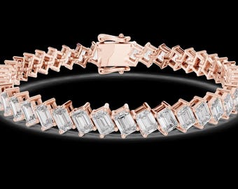 Emerald Moissanite Diamond Tennis Bracelet 925 Silver 7 Inch Luxury Silver Jewelry Gift For Her