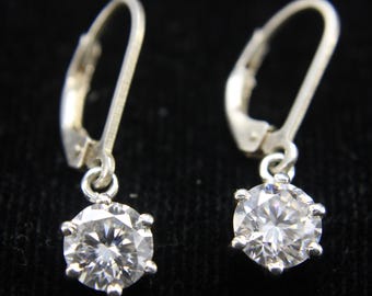 2.5 Gms Moissanite Diamond Leverback Drop Dangle Earrings in Sterling Silver Jewelry Gift For Her