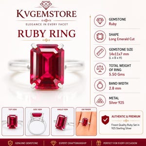 5.50 Gm July Birthstone Emerald Cut Ruby Ring Gift For Her 925 Handmade Silver Jewelry