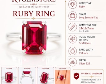 5.50 Gm July Birthstone Emerald Cut Ruby Ring Gift For Her 925 Handmade Silver Jewelry