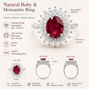 6.57 Gms Handmade Sterling Silver Natural Ruby Ring, Diamond Style Halo image 4