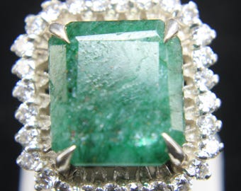 Zambian Natural Emerald Ring Gift For Her Luxury Silver Jewelry with Diamonds 7 Gms