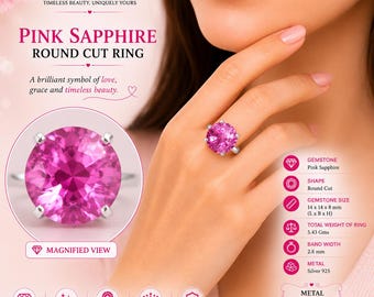 925 Silver Jewelry Round Cut Pink Sapphire Gemstone Handmade Ring Gift For Her 5.43 Gm
