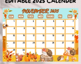 Editable November 2026 Calendar  ( Digital downloadable Template )
