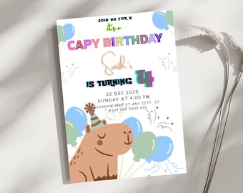 Editable CapyBara Birthday party Invitation Template (5x7) Digital Downloadable Product