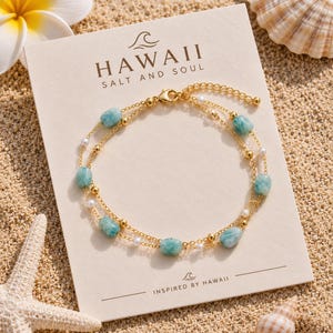 Strandfotlänk med blå pärlor från Hawaii Salt and Soul