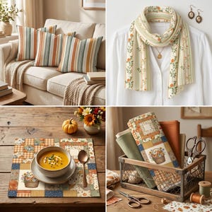 Farmhouse autumn seamless fabric collection with rustic harvest elements