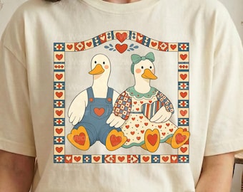 Vintage Goose Couple T-Shirt PNG | Folk Art Cottagecore Shirt Design | Digital Download
