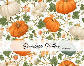Patrón sin costuras estilo Cottagecore de calabazas vintage, estampado de tela de cosecha de otoño, papel digital floral de calabazas otoñales