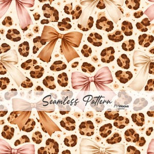 Coquette Leopard Bow Seamless Pattern, Pink Bow Animal Print Digital Paper, Preppy Girly Western Boutique Fabric