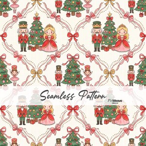 Vintage Nutcracker Christmas Seamless Fabric Pattern, Ballerina & Toy Soldier, Cottagecore Digital Paper