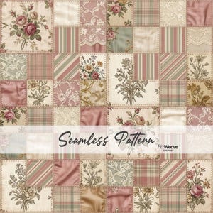Patrón sin costuras de patchwork floral vintage para edredón, papel digital de tela estilo cottagecore shabby chic, patrón estilo abuela chic
