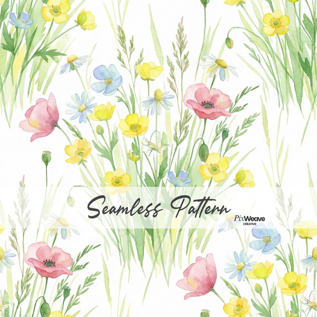 Seamless Watercolor Meadow Floral Pattern for Decor Fabric, Spring ...