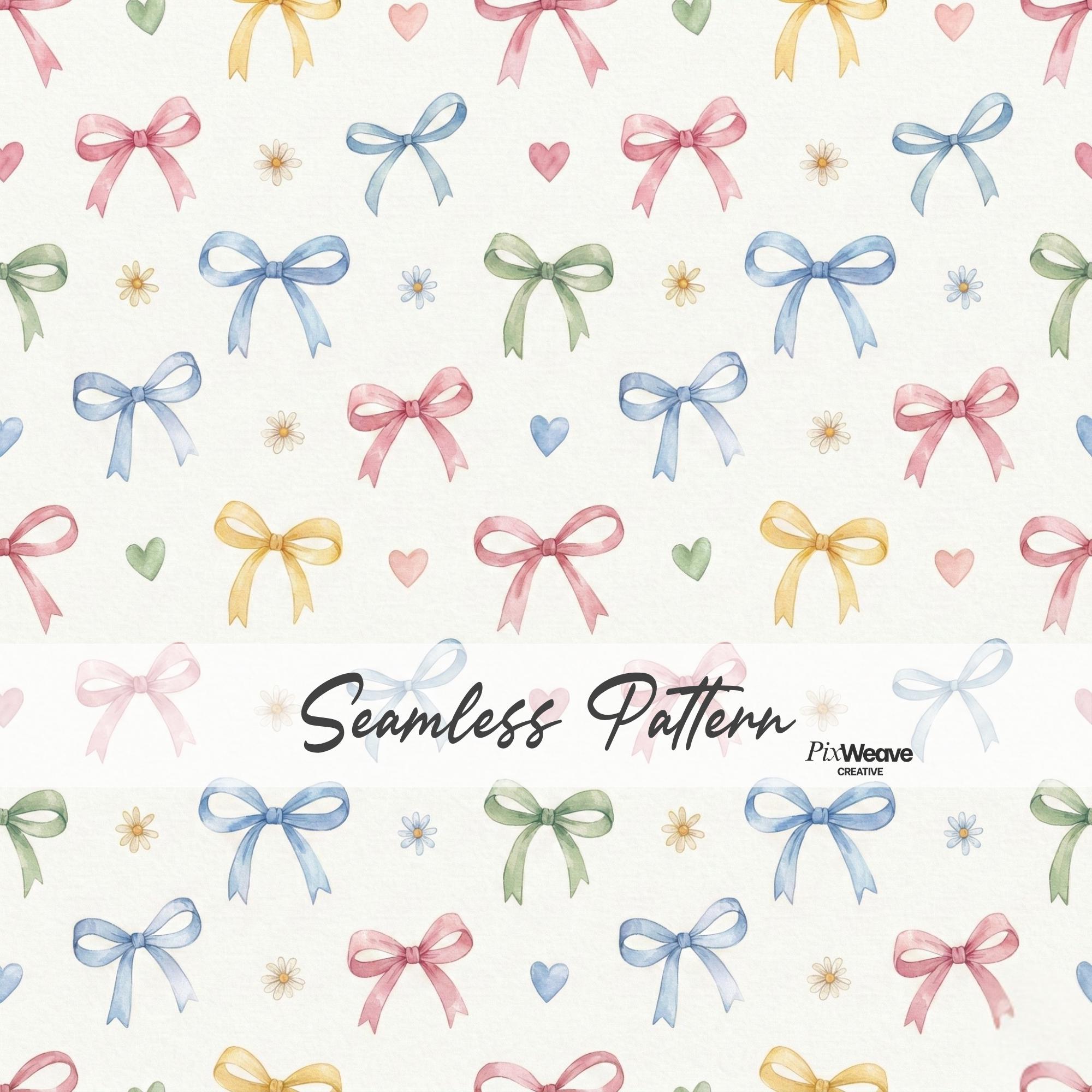 Pastel Bow Seamless Pattern, Coquette Nursery Digital Paper for Girls ...