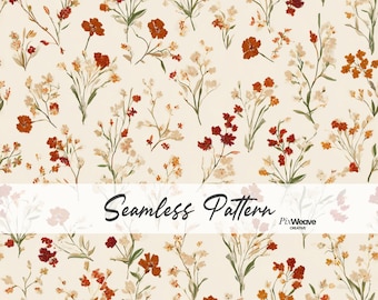 Estampado sin costuras de flores silvestres otoñales, tela floral estilo cottagecore, papel digital botánico rústico, estampado de pradera otoñal.