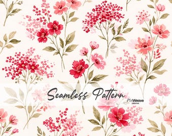 Patrón sin costuras de flores silvestres rojas y ruborizadas, papel digital floral estilo cottagecore para tela de decoración del hogar estilo shabby chic, estampado botánico vintage