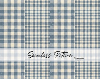 Nahtloses Patchworkmuster in staubigem Blau-Gingham für Dekostoffe, kariertes Digitalpapier im Landhausstil, Cottagecore-Quiltdesign
