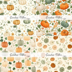 Fall cottagecore digital paper set featuring pumpkins florals and harvest motifs