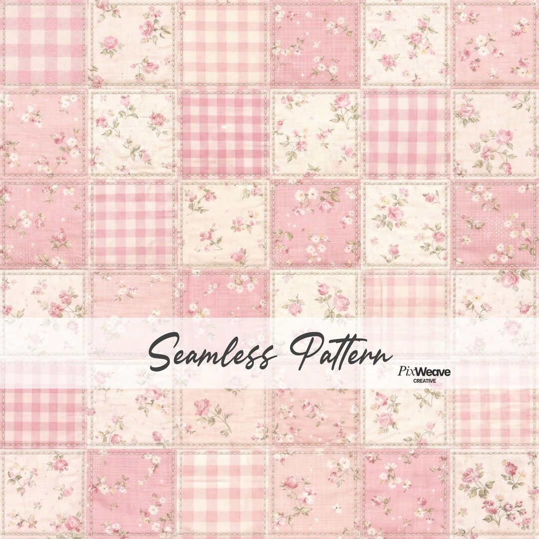 Pink Patchwork Pattern Shabby Chic Pink Floral Patchwork Seamless Pattern, Vintage Cottagecore ...