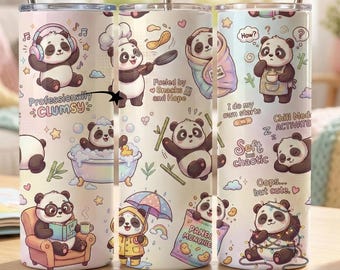 Kawaii Panda 20oz Tumbler Wrap | Cute Funny Panda Cartoon Seamless Sublimation Design | Instant Download Digital Skinny Tumbler PNG