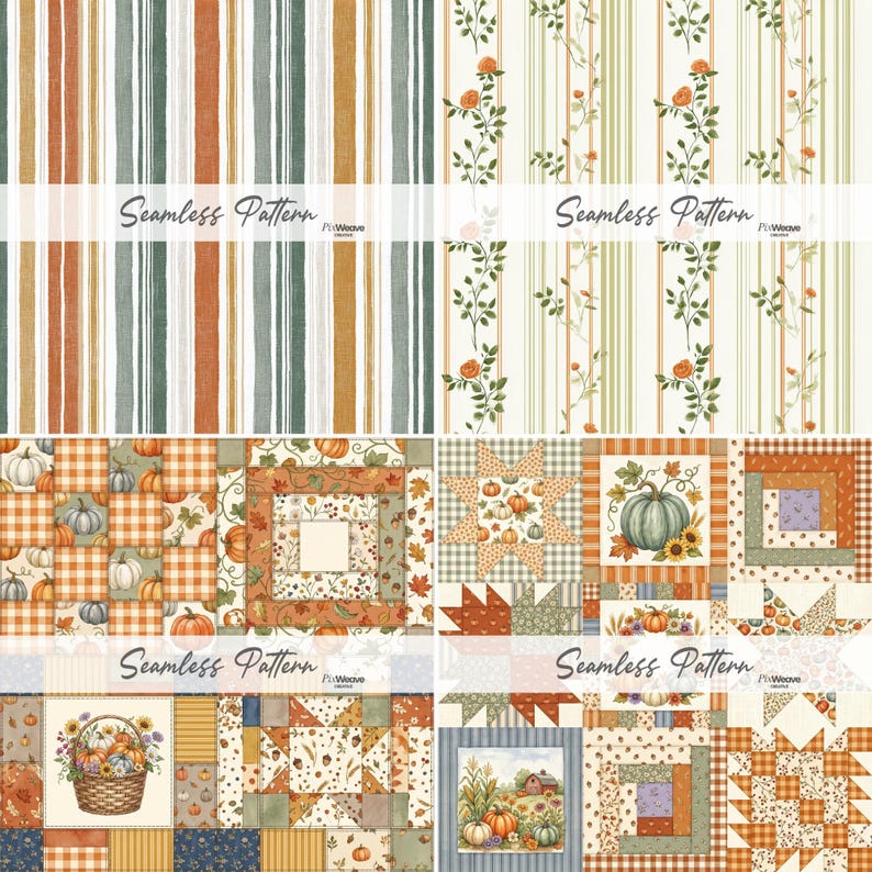 Autumn quilt inspired pattern bundle for fabric printing and sewing projects