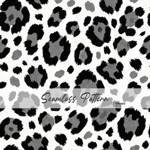 Black Gray Fur Leopard Seamless Pattern, Edgy Animal Print Digital Paper, Modern Gothic Fabric, Neutral Print