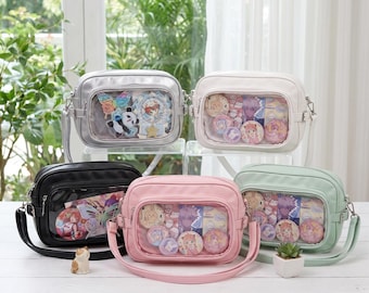 Kawaii Candy Color Transparent PVC Crossbody Phone Bag, Ita Bag With Clear Window for Pins & Badges
